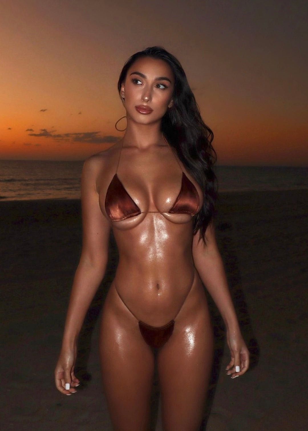 bronze brown shiny copper thong bikini #color_bronze