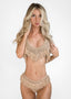 Front view of model wearing the Maya Crochet Fringe Bikini Set in beige